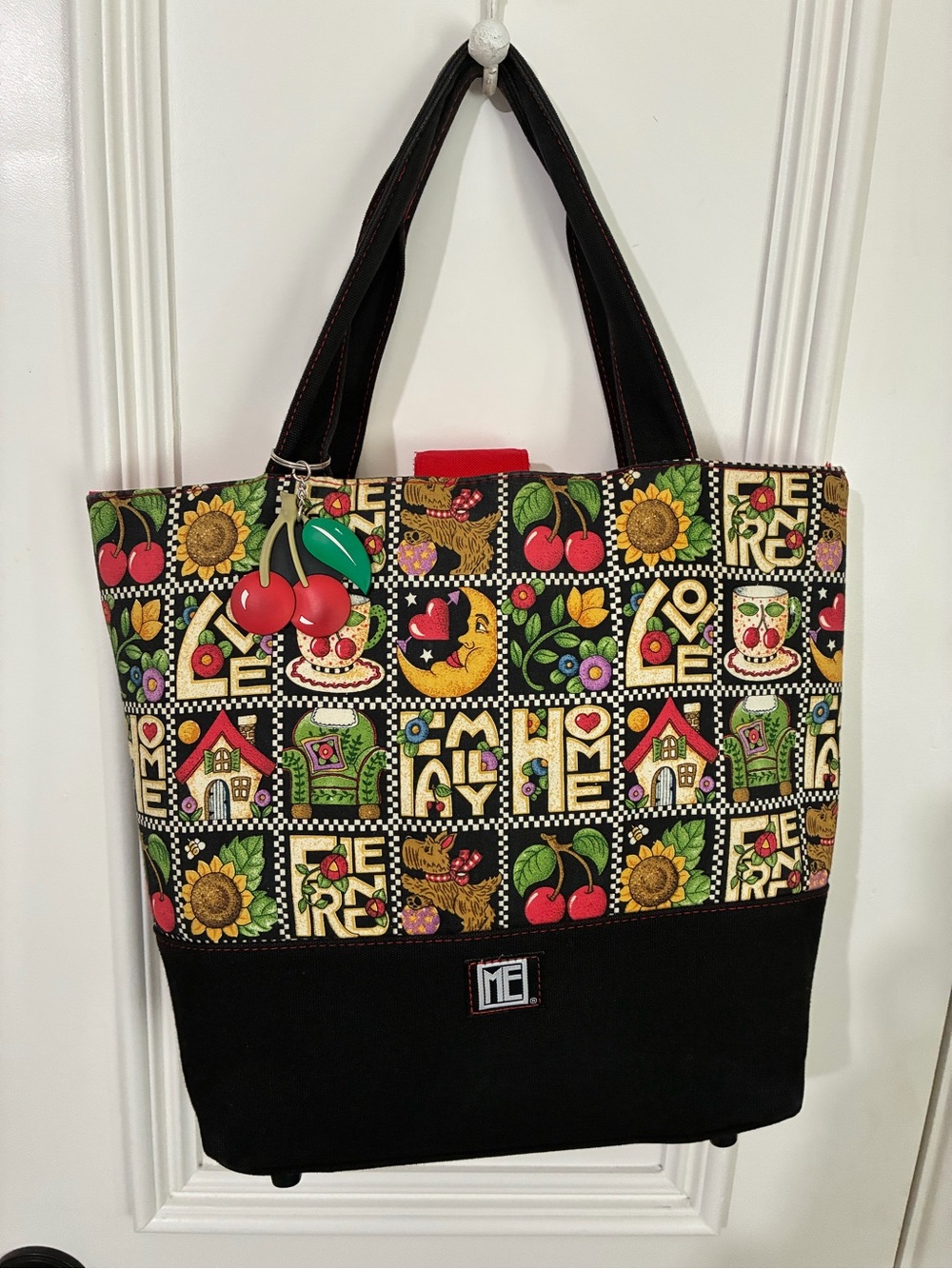 Mary Englebreit Black Tote/Purse with Colorful Patchwork Print